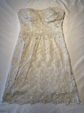 MM Couture by Miss Me Dress Small Ivory Lace Strapless Fit Flare Cocktail
